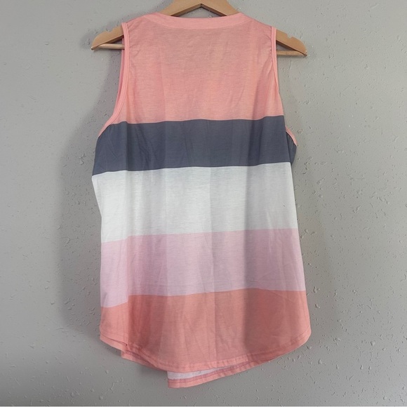 🦋 Striped Sleeveless Top - Pink, Gray, White Casual Summer Colorblock XXL - Picture 4 of 5